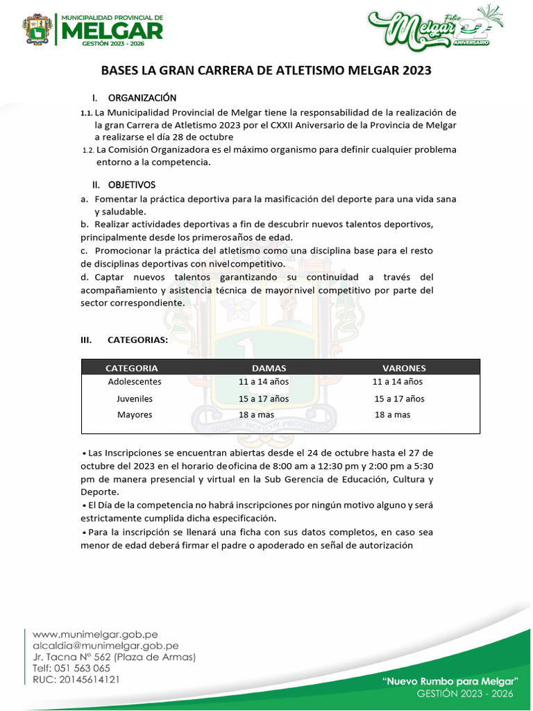 Bases de La Competencia de Atletismo Melgar 2023 | PDF | Deporte del ...
