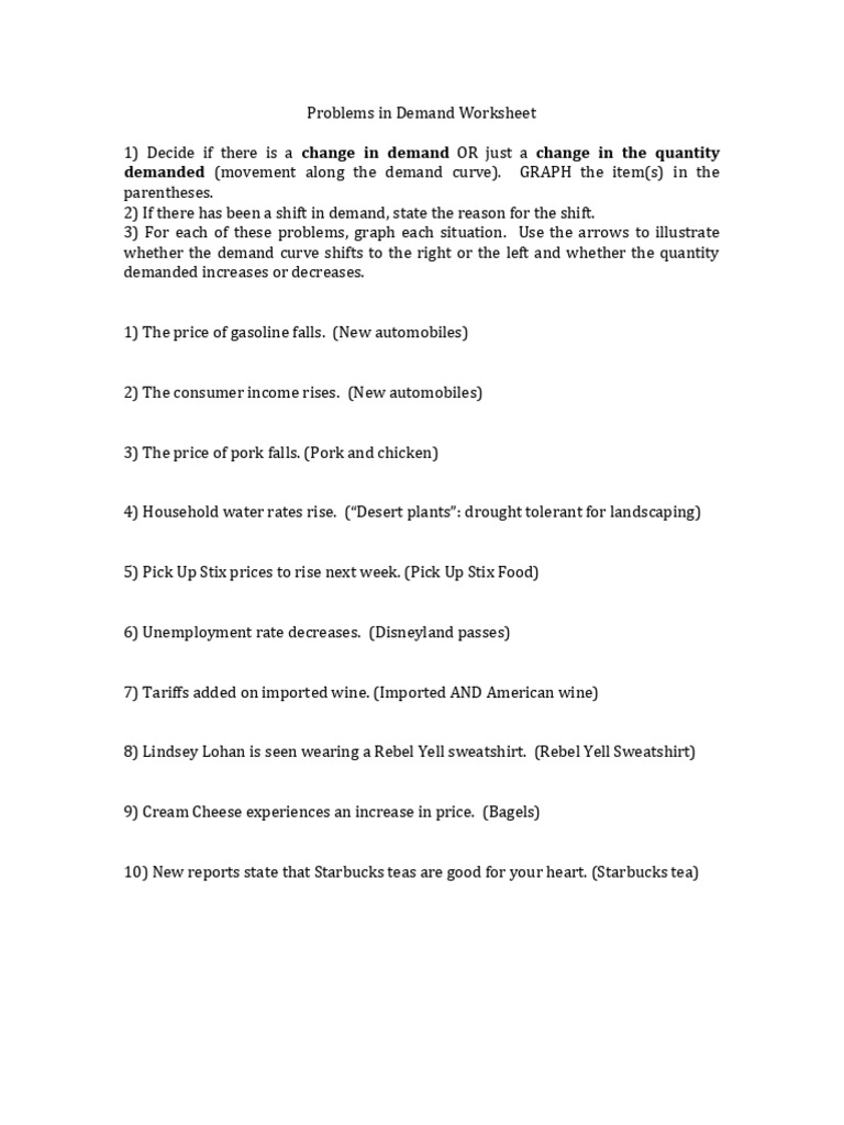 Demand Change Problems Worksheet | PDF