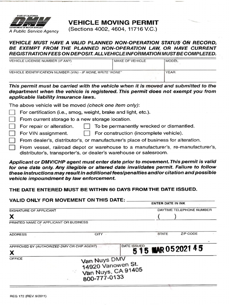 Cali Vehicle Moving Permit PDF