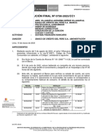 RESOLUCIÓN FINAL #0750-2023/CC1: Sanción: Banco de Crédito Del Perú S.A.: Amonestación