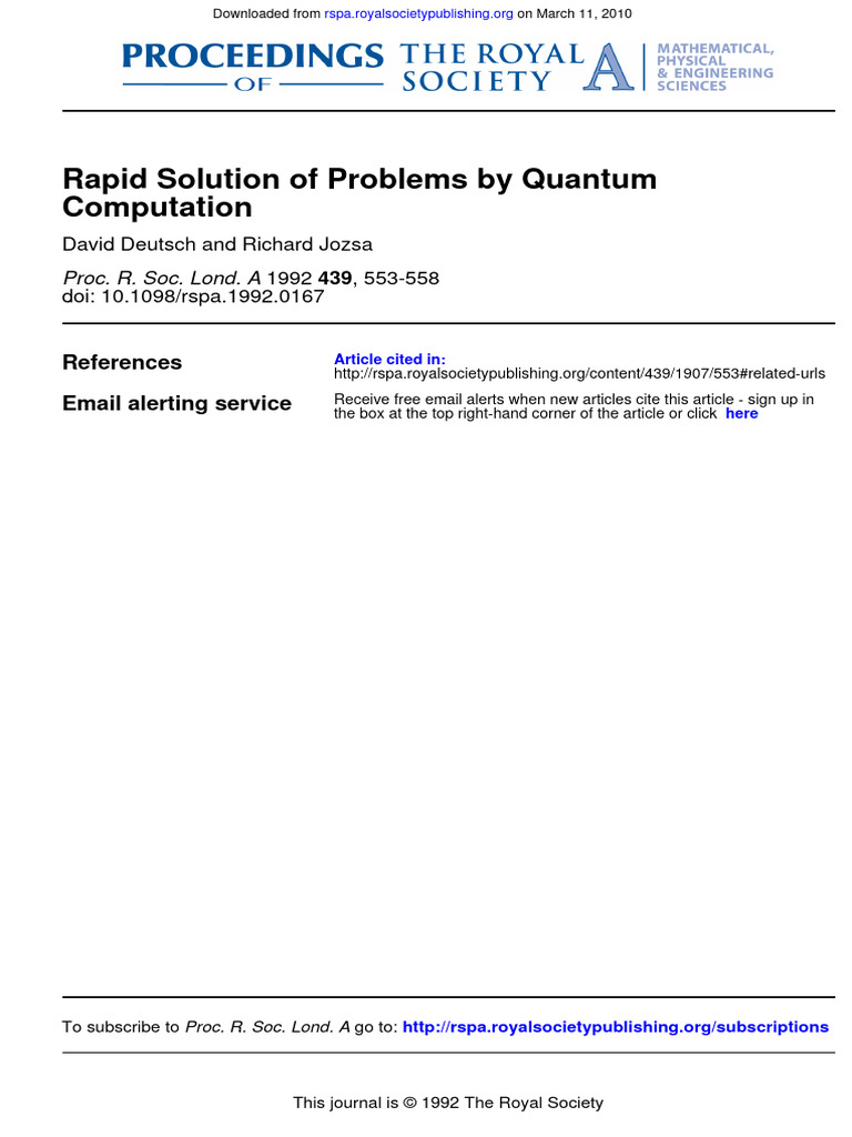 Rapid Solution of Problems by Quantum Computation | PDF | Science ...
