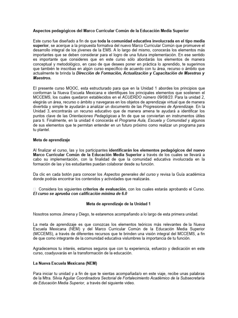 Marco Curricular Común EMS | PDF | Enseñando | Plan de estudios