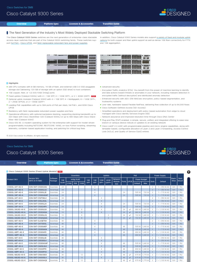 Cisco Catalyst 9300 Series Overview | PDF | Computing | Computer ...