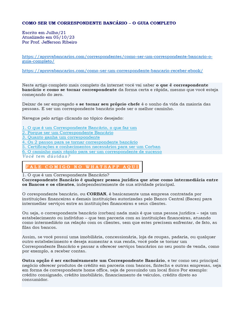 Como se Tornar Correspondente Bancário | PDF | Crédito | Finanças e ...