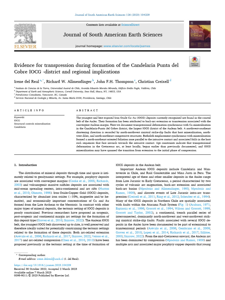 Transpression in Candelaria IOCG Formation | PDF | Fault (Geology) | Andes