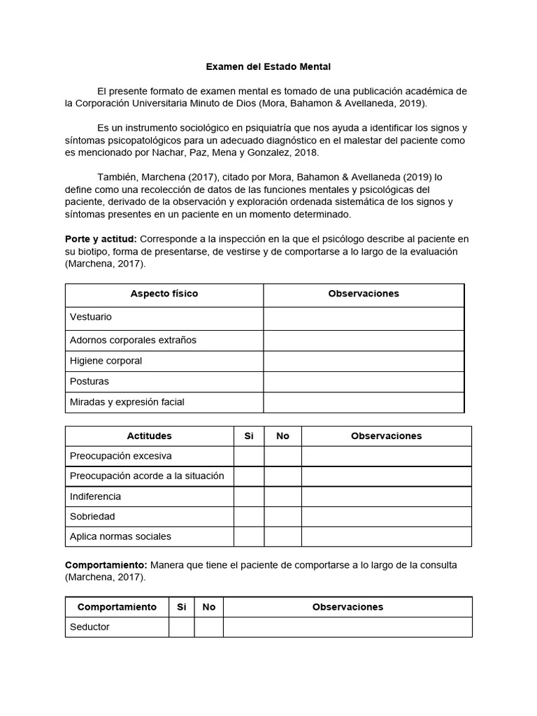 Tablas Examen Mental | Descargar gratis PDF | Atención | Ansiedad