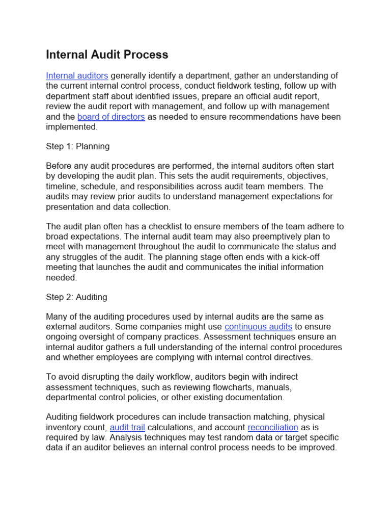 Internal Audit Process | PDF | Audit | Internal Control