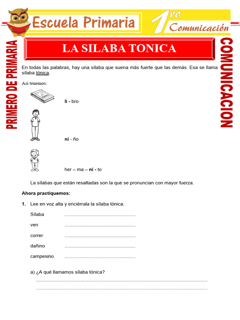 La Silaba Tonica para Niños de Primero de Primaria | PDF