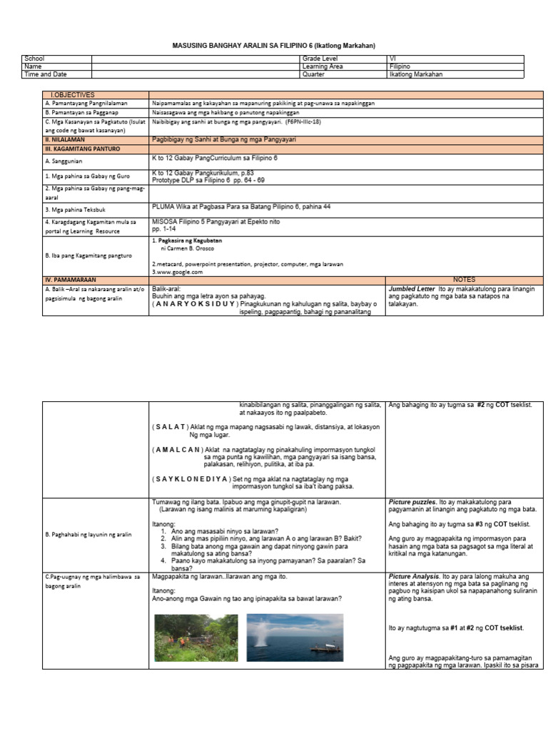 Cot 3 Filipino 6 | PDF