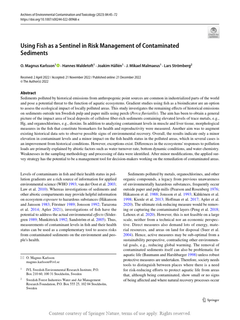 Using Fish As A Sentinel in Risk Management of Con | PDF ...