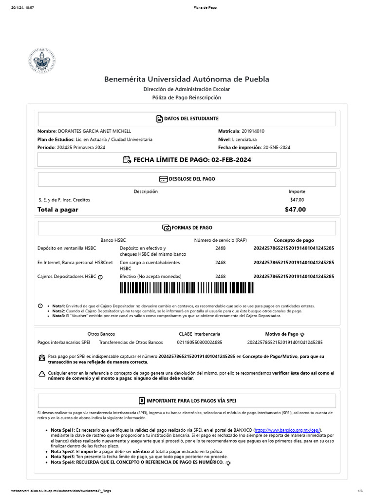 Ficha de Pago 2024 | PDF | Bancos | Servicios financieros
