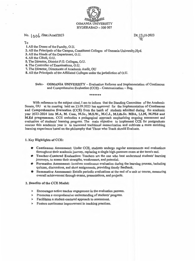 CCE Implementation Guidelines at OU | PDF | Educational Assessment ...