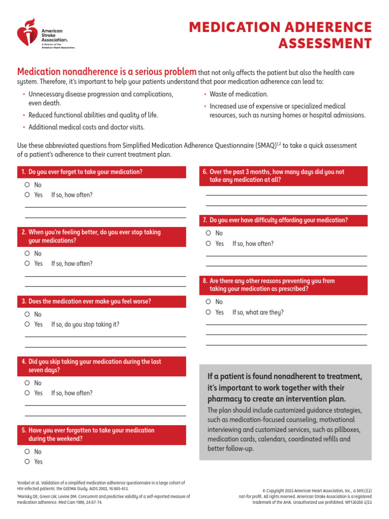 Medication adherence assessment download free pdf patient