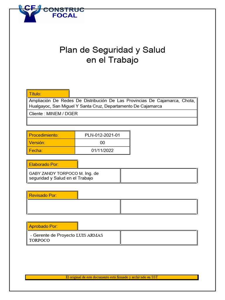 Plan de Seguridad y Salud Cajamarca | PDF | Seguridad y salud ocupacional