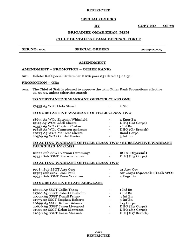 SPECIAL ORDERS 0001 PDF Staff Sergeant Military Units And Formations