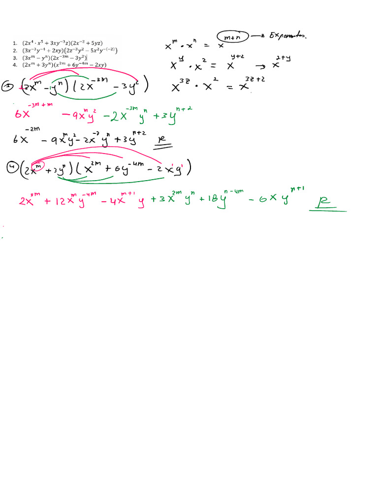 PRODUCTO DE POLINOMIOS CON VARIABLES | PDF