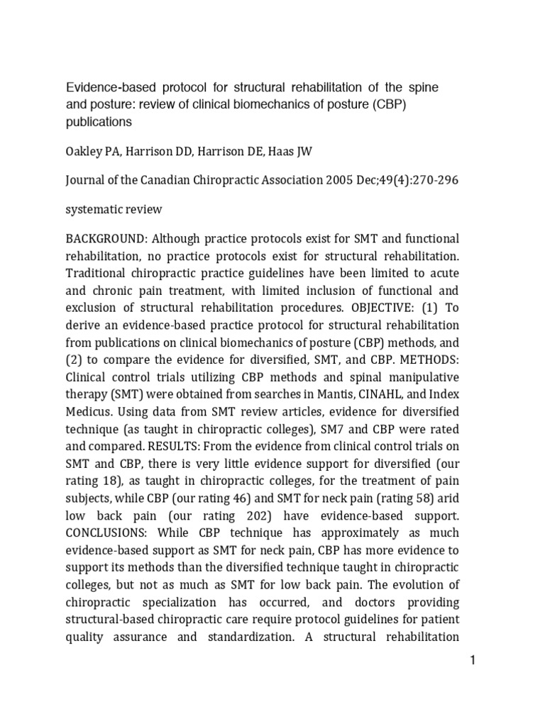 Evidence-Based Protocol for CBP Rehabilitation | PDF | Chiropractic ...