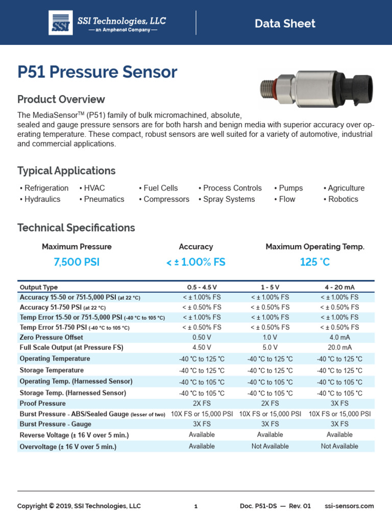 p51 Pressure Sensor p51 Ds 1609303 | PDF