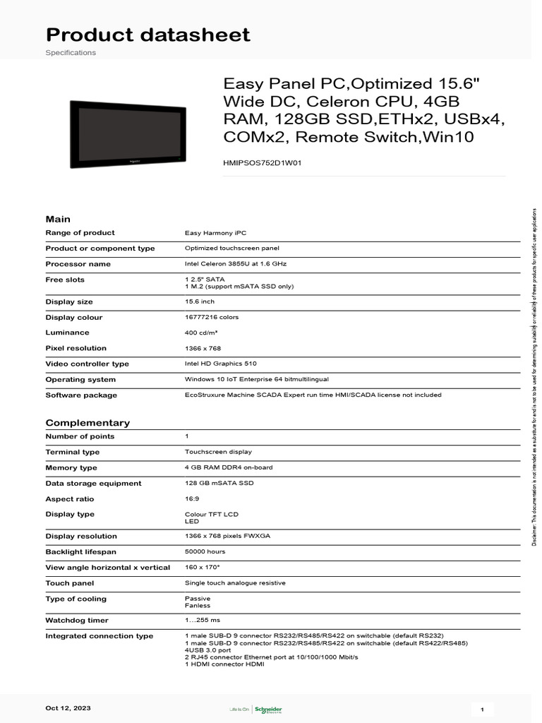 Easy Harmony Ipc - Hmipsos752d1w01 | PDF | Display Resolution | Touchscreen