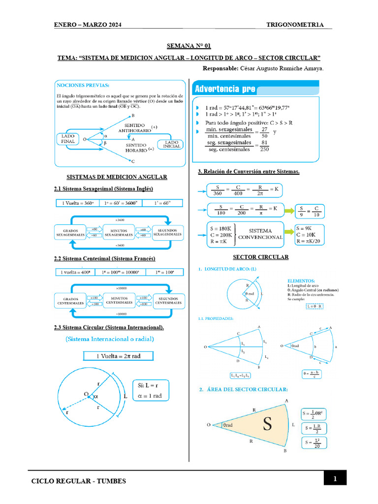 Medición Angular y Sector Circular | PDF | Matemática Elemental | Ángulo