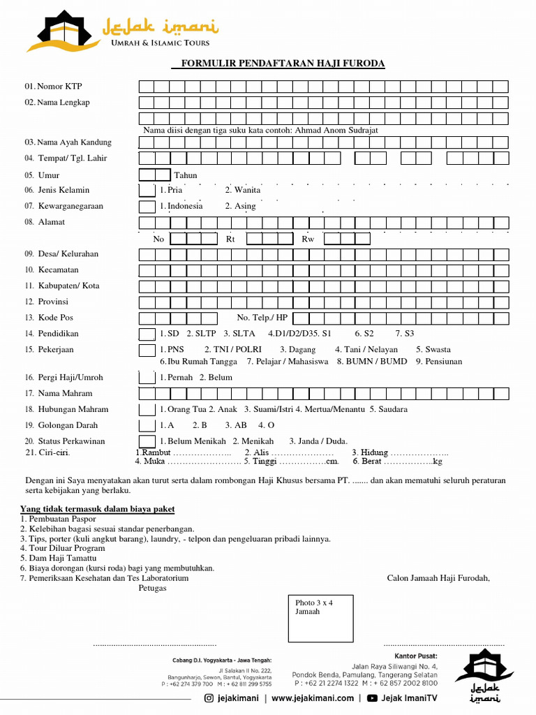 Formulir Pendaftaran Haji Furoda | PDF
