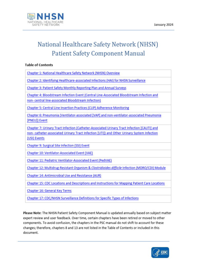 National Healthcare Safety Network (NHSN) Patient Safety Component