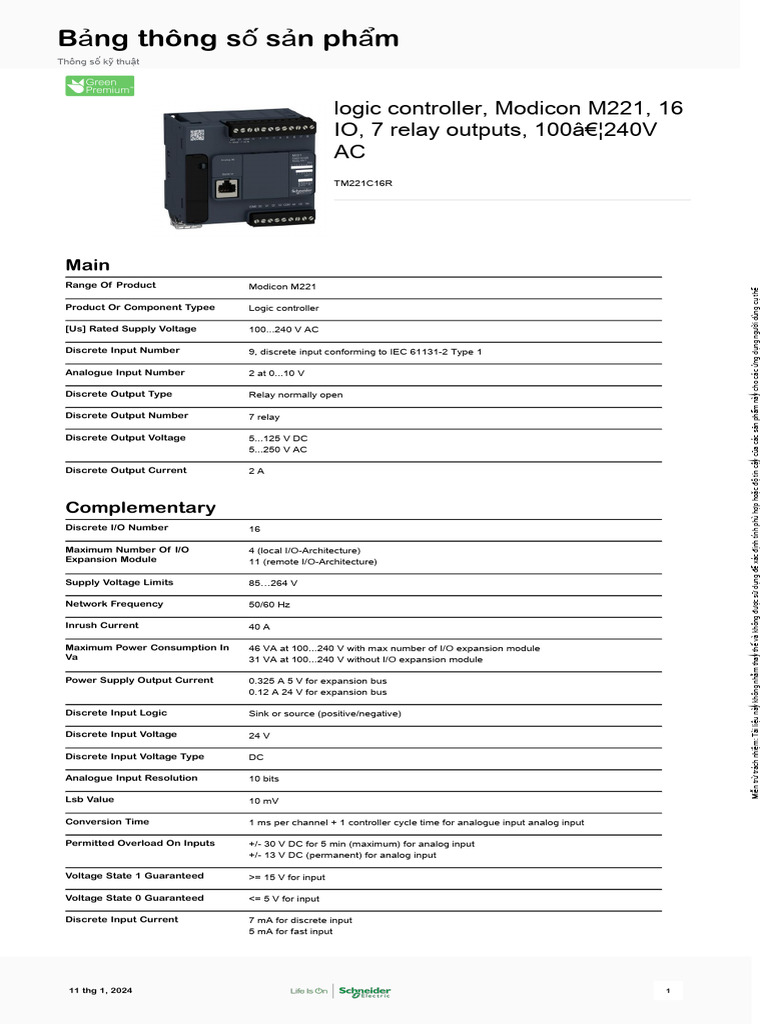 Modicon M221 Logic Controller Specs | PDF | Power Supply | Electric Power