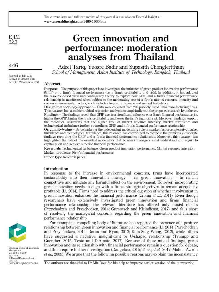 Green Innovation's Impact on Firm Profitability | PDF | Innovation ...