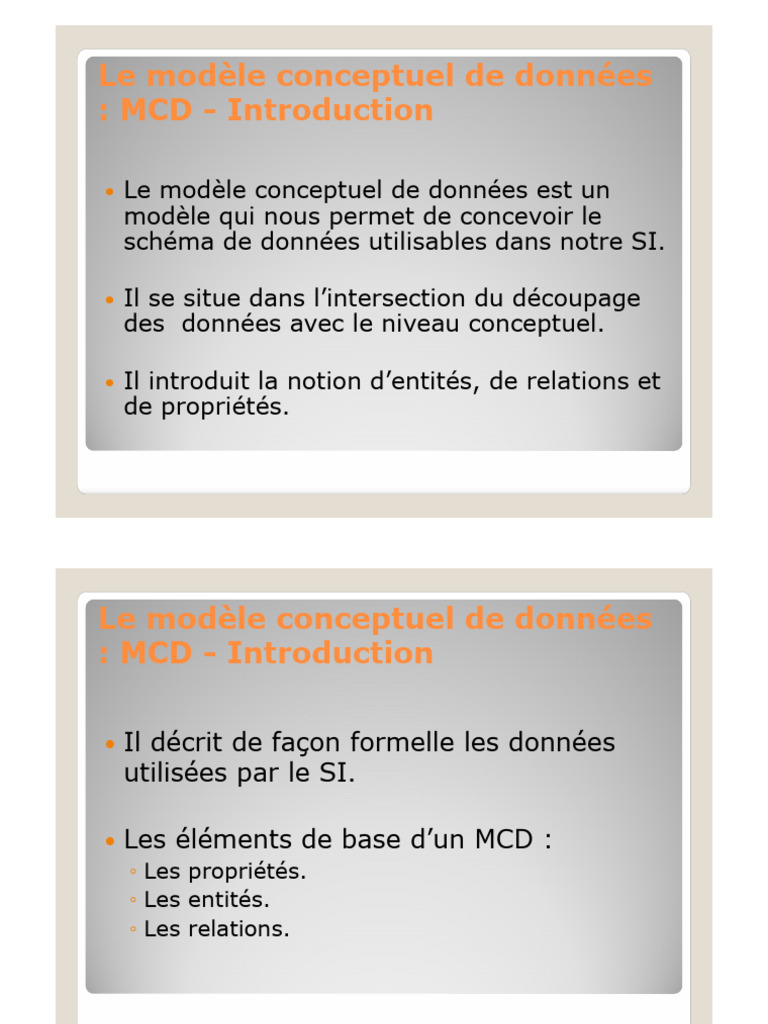 Le Modèle Conceptuel de Données - MCD | PDF