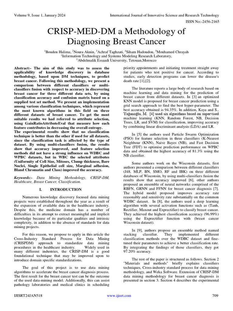 CRISP-DM Method for Breast Cancer Diagnosis | PDF | Sensitivity And ...