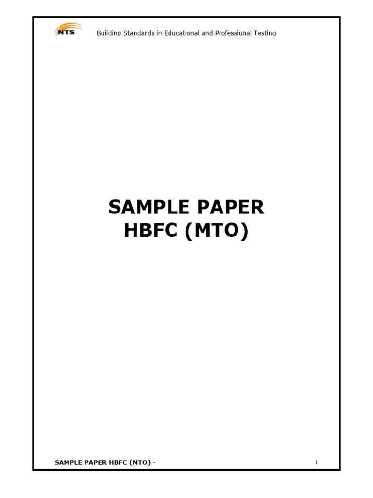 HBFC MTO Sample Paper for Testing | PDF | Vitamin D | Vitamin