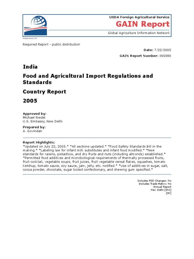 Food and Agricultural Import Regulations and Standards | PDF ...