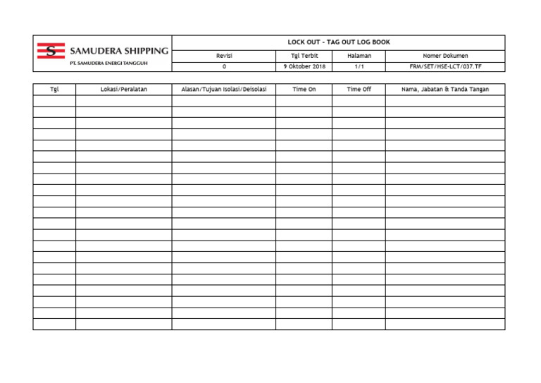 Frm-Hse-Lct-037. Lock Out Tag Out Log Book | PDF