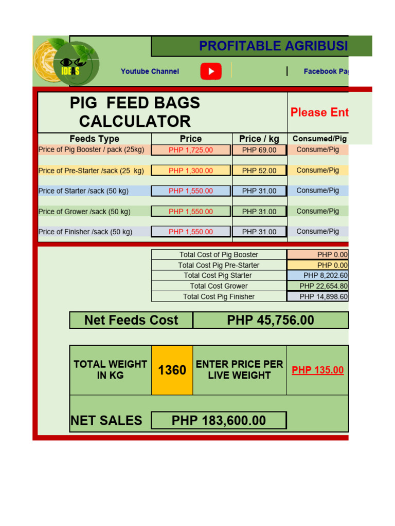Feeds Calculator Final Version Copy 2 | PDF