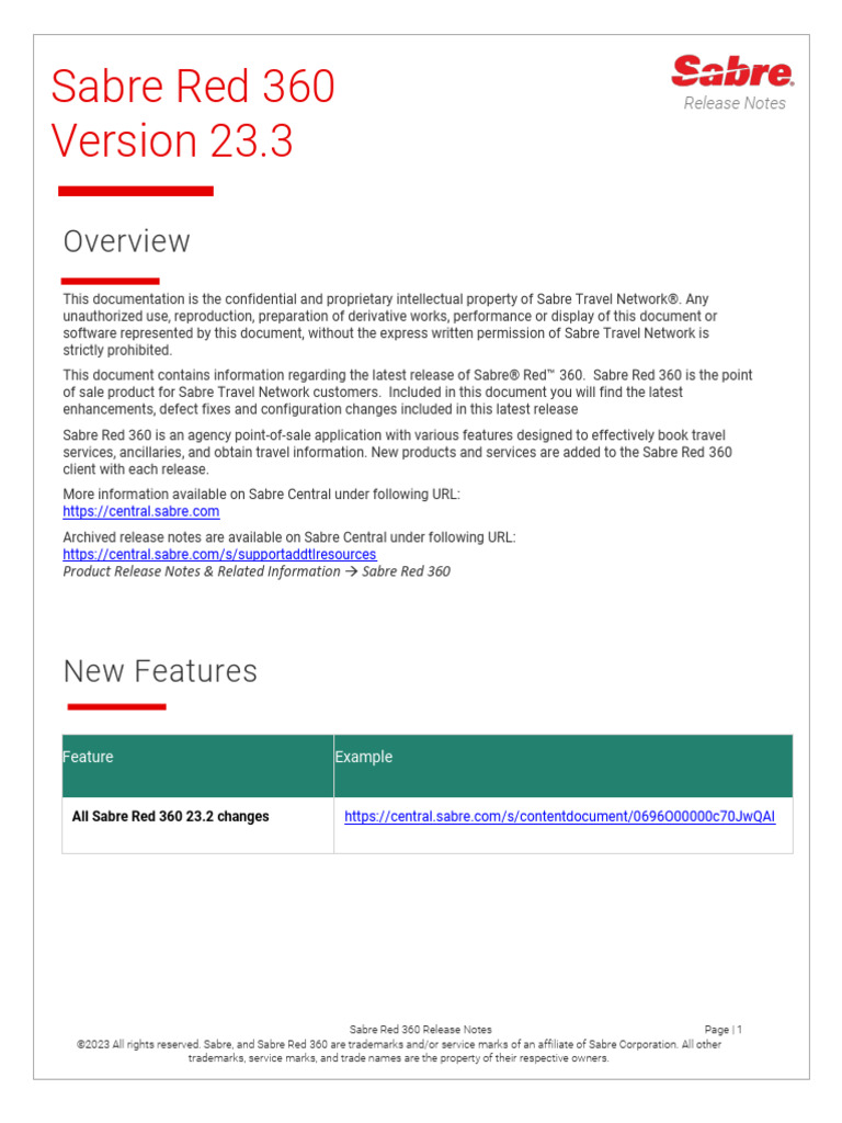Sabre Red 360 Release Notes - 23 3 | PDF | Operating System ...