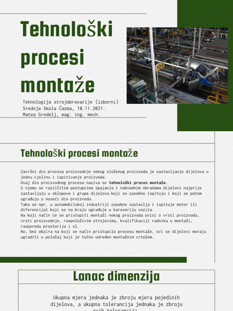 Tehnološki Procesi Montaže | PDF