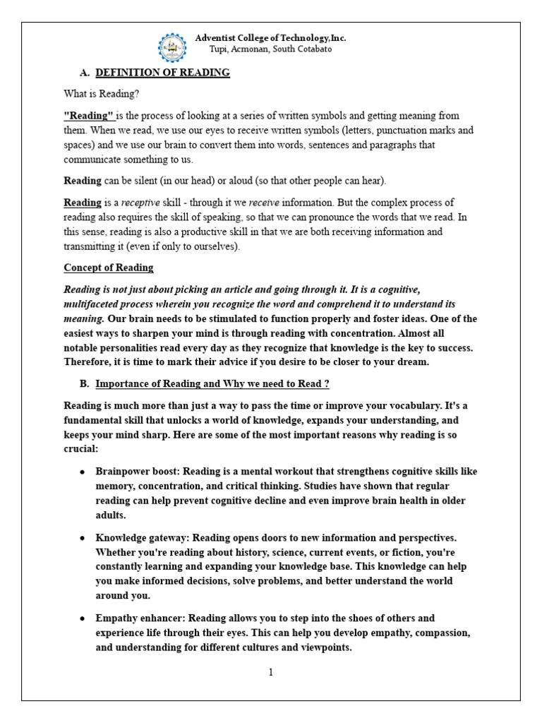 Definition of reading pdf