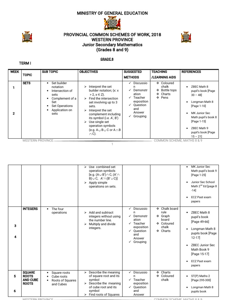 Grade 8 9 maths schemes pdf