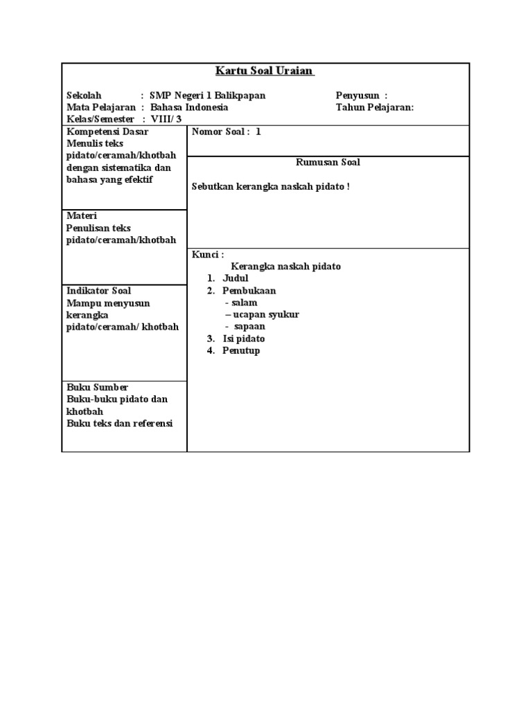 Contoh Naskah Soal Bahasa Indonesia Kls 9 Semester 1