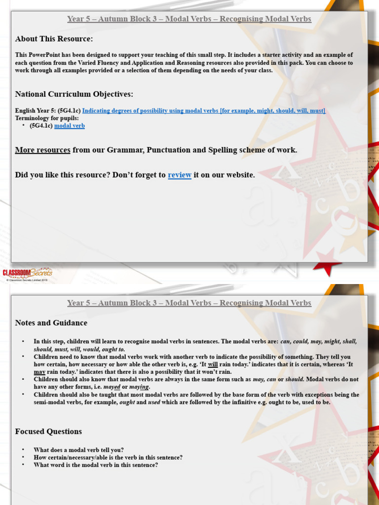 GPS Year 5 Autumn Block 3 PPT Recognising Modal Verbs | PDF ...