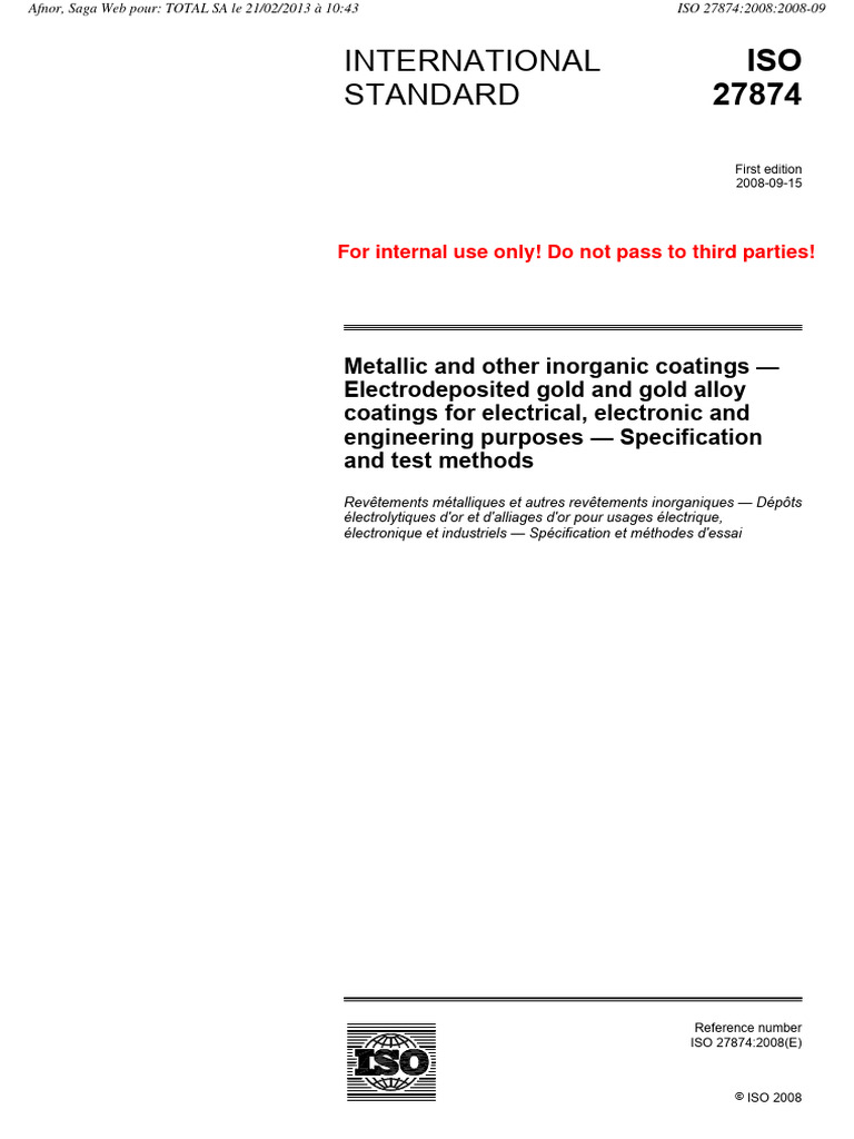ISO - 27874 - 2008 Recib 2023-12-14 | PDF | Gold | Corrosion