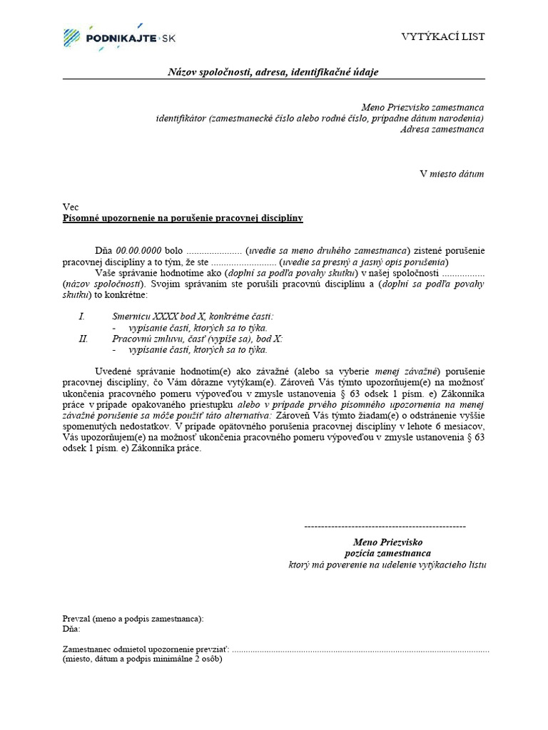 2022 10 03 Vytykaci List Vzor Priloha | PDF