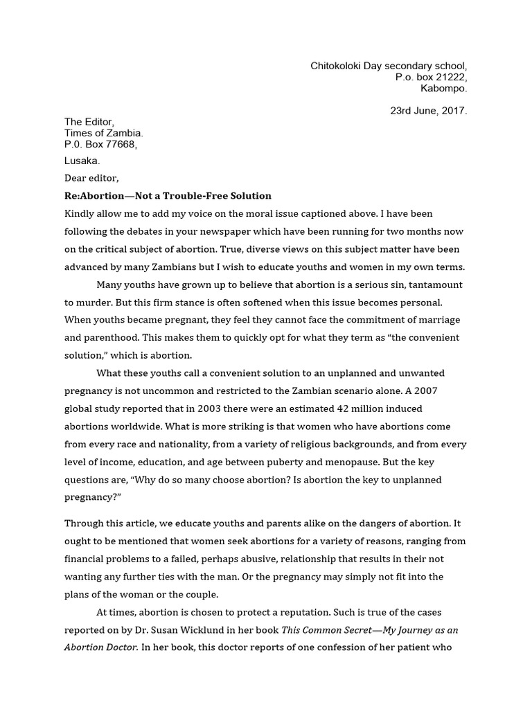 Letter to the editor dear editor pdf abortion pregnancy