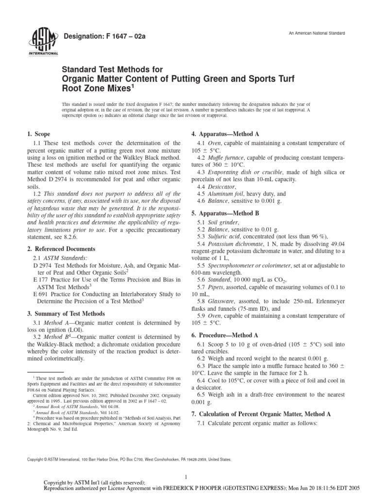 Organic Matter Content of Putting Green and Sports Turf Root Zone Mixes