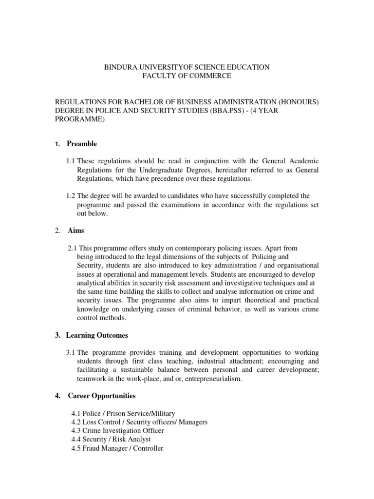 BBA in Police and Security Studies Regulations | PDF | Accounting ...