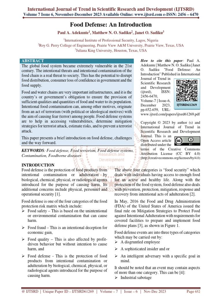 Food Defense An Introduction Pdf Foodborne Illness Medical