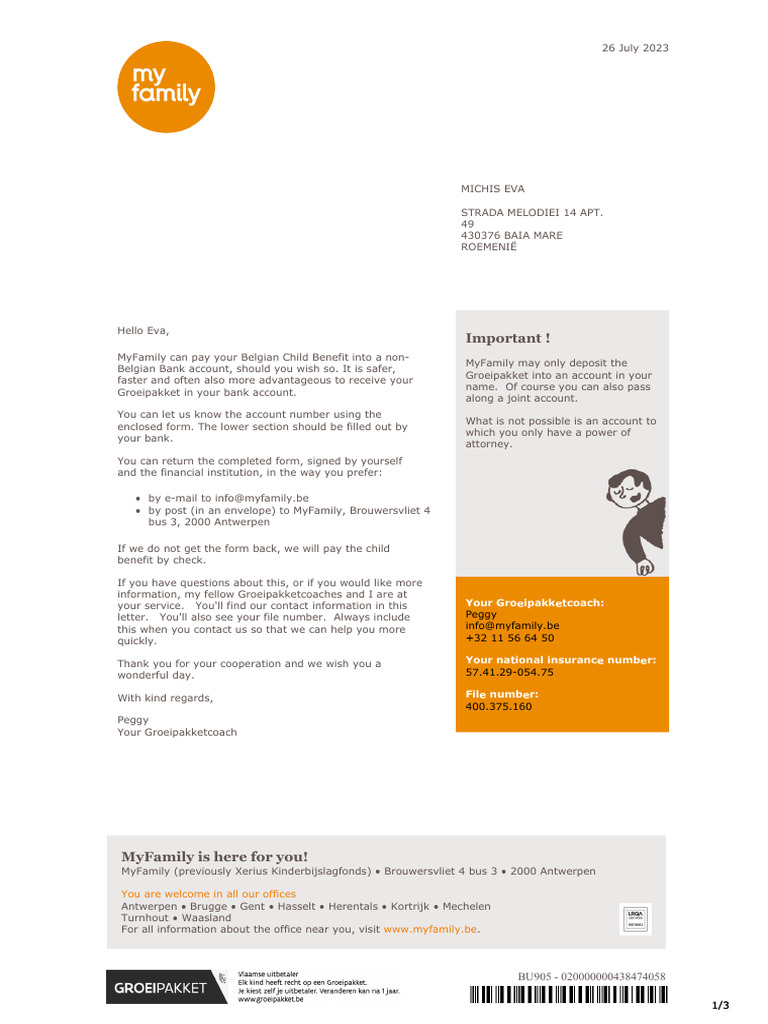 BU905 - Formulier - Keuze Internationaal Rekeningnummer Begunstigde | PDF