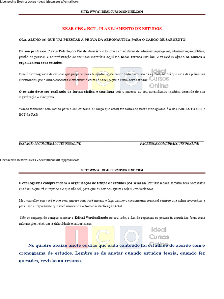 Cronograma de Estudos para EEAR BCT | PDF | Trigonometria | Iniciativa ...