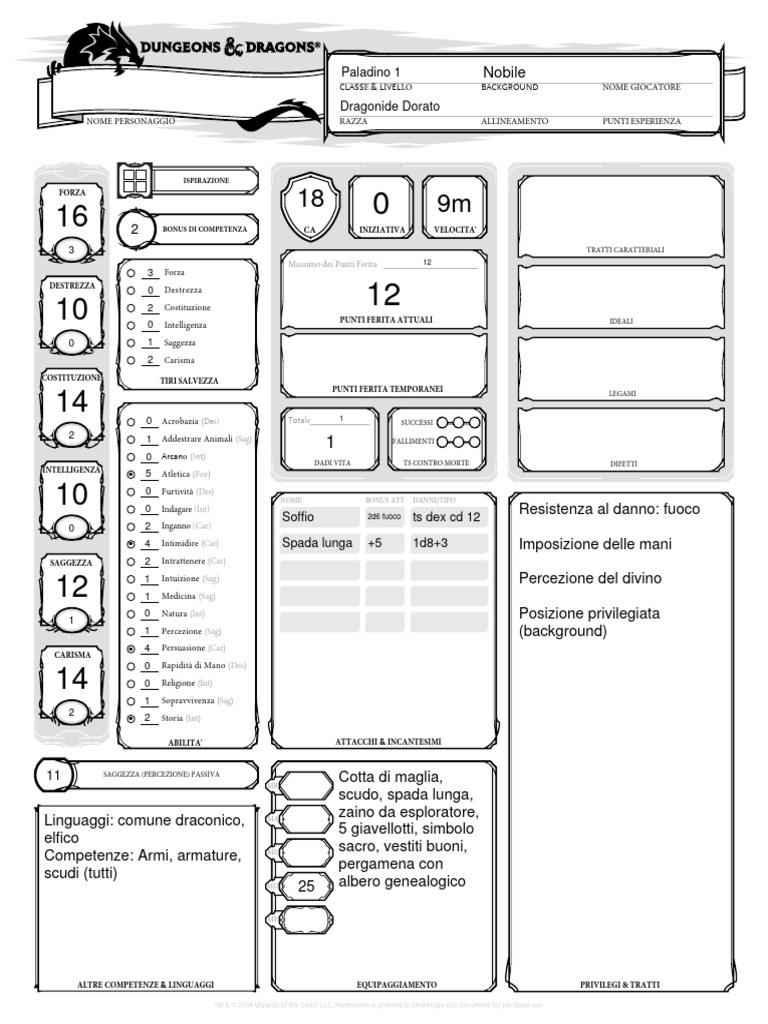 Dragonide Paladino Scheda Classica | PDF