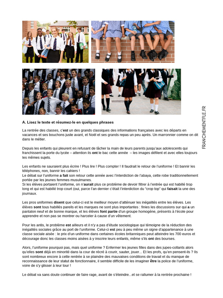 Débat sur l'uniforme à la rentrée scolaire | PDF